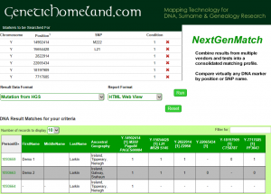 Screenshot of NextGenMatch tool for genetic genealogy